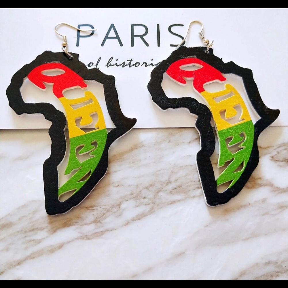 Queen  Africa Continent Map Earrings Rasta Colors